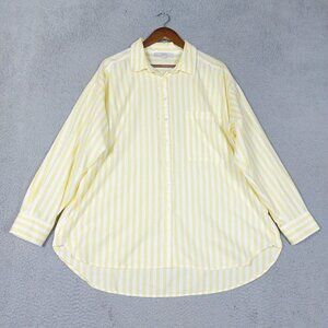 Loft Shirt Women's XL Yellow Striped Oversized Everyday Long Sleeve Slouchy
